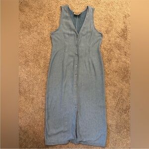Vintage 90s Studio Ease Denim Button-Down Midi Dress | Size 12